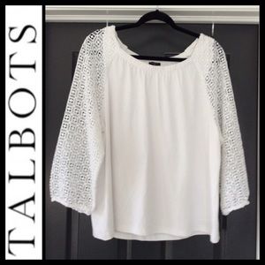 NWOT Talbots Eyelet Sleeve White Top